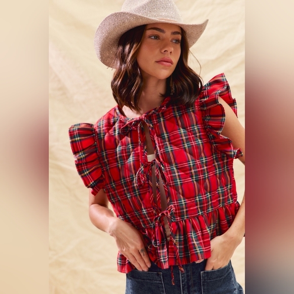 Plaid Ruffled Quilt Vest Top - Picture 3 of 9